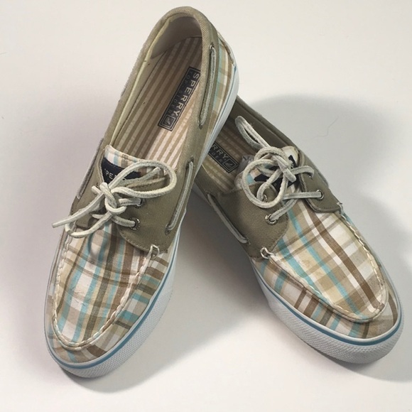 Sperry Shoes - SPERRY Top Sider Aqua/Brown Plaid Boat Shoes